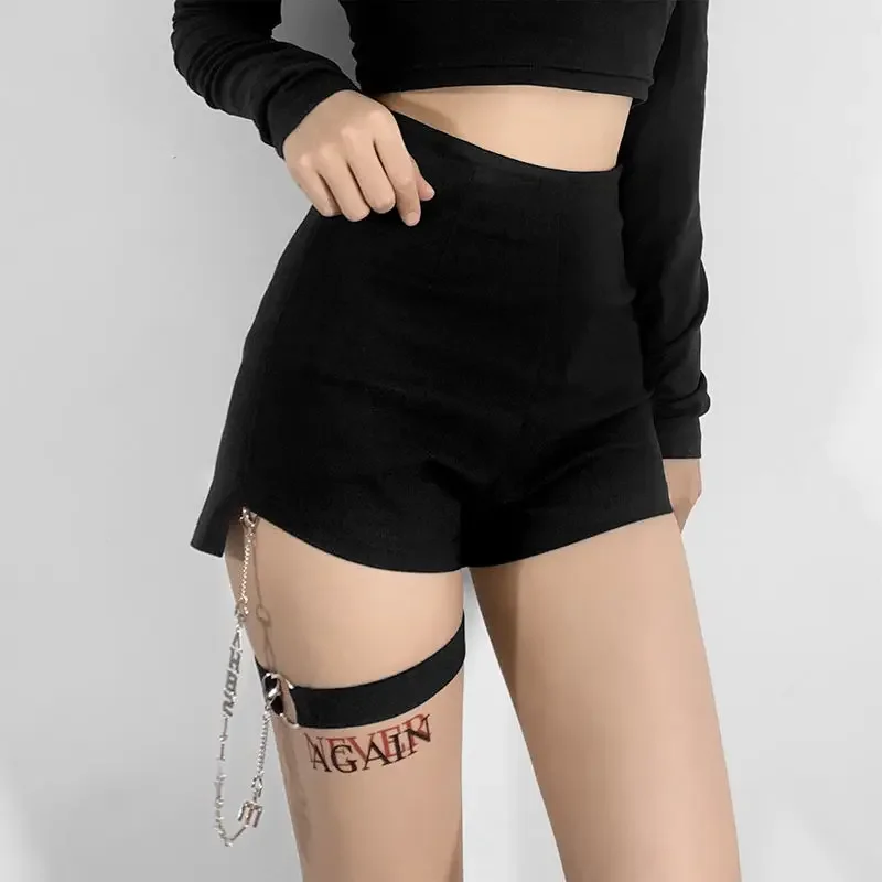 

Black Sexy Shorts Women Skinny Chain Summer Leg Ring Streetwear Girls Stretchy All-match Korean Style Casual Fashion