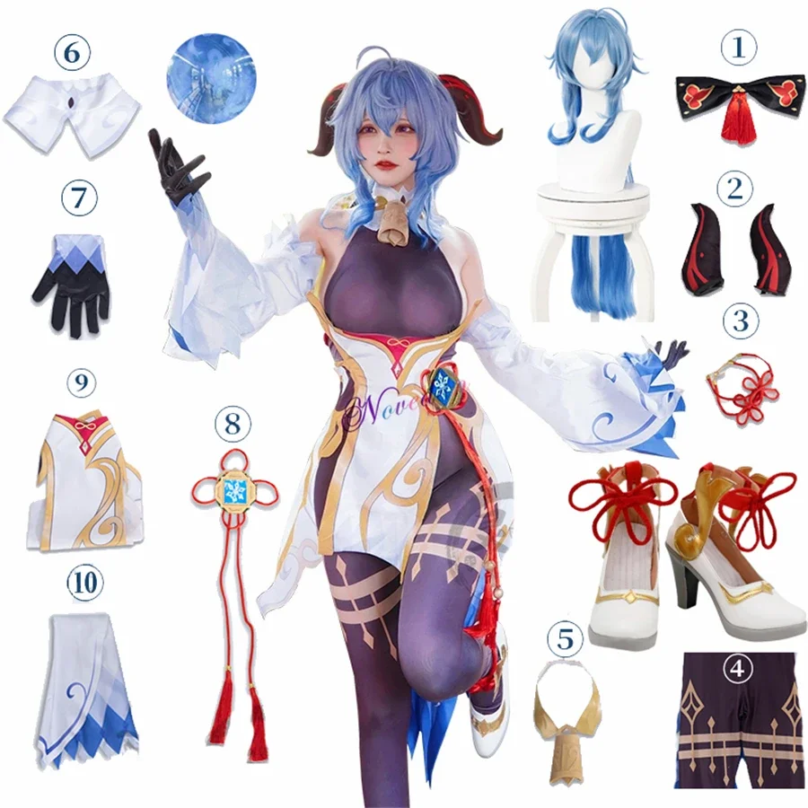 Fantasy-Cosplay-Perücke für Ganyu aus dem Spiel; Halloween-Partykostüm für Ganyu Lady aus Anime-Spiel