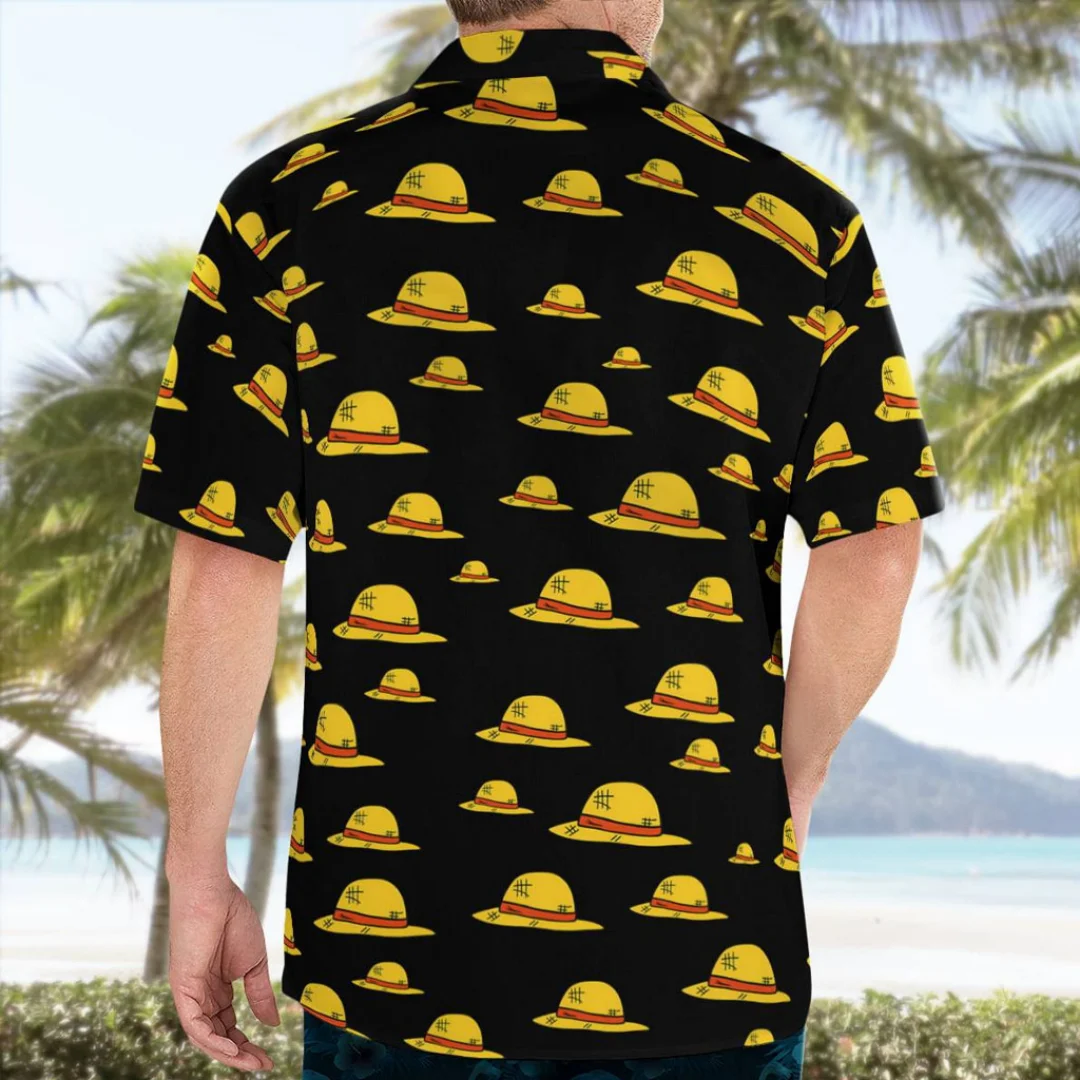 2026 Straw Hat Pirate Symbol Printed Black Button Shirt Summer Quick Drying Men's Top
