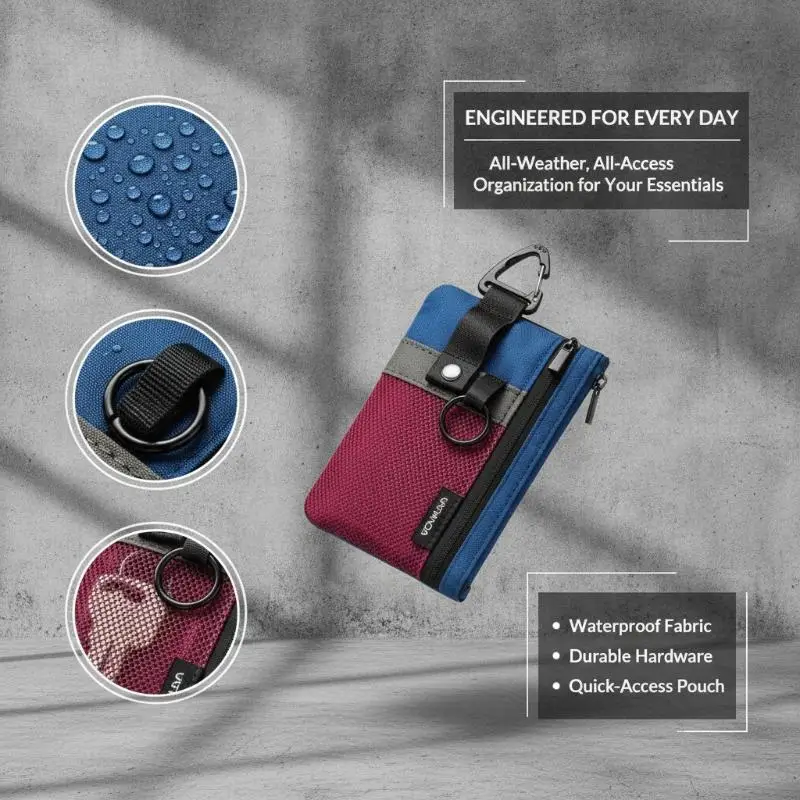 Small Minimalist Wallet For Women Men RFID Blocking, Zipper Coin Pouch With ID Window And Keychain Travel Lanyard Wallet