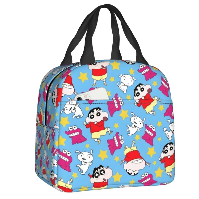 

Custom Crayons Shin-chans Cute Anime Portable Lunch Box for Women Waterproof Thermal Cooler Food Insulated Lunch Bag Office Work