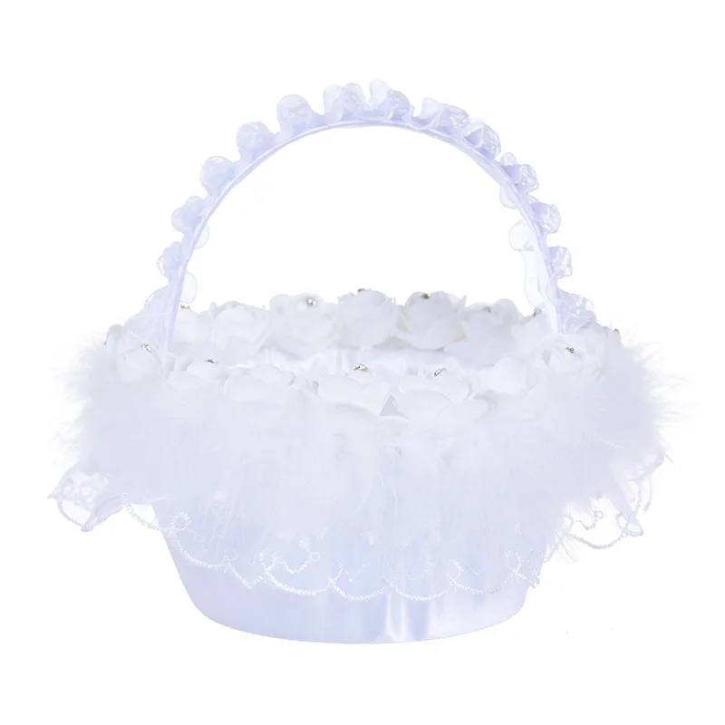 1pcs Bride Flower Basket Western Wedding Fashion Party Kids Sprinkle Ribbon Flower Basket Wedding Supplies