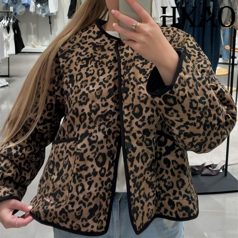 

HXAO Leopard Jacket Outerwears Women's 2024 Autumn Winter Elegant Print Jacket Coats Ladies Fashion Casual Long Sleeve Coats