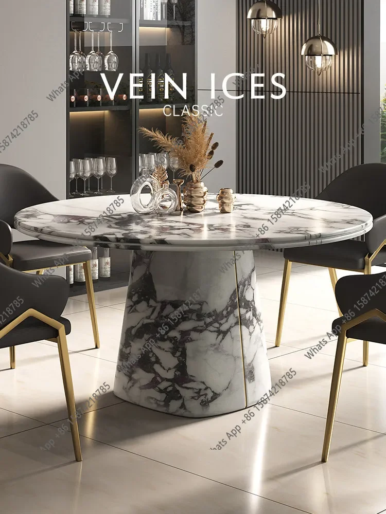 

X65 High-end High-end Light Luxury Italian Natural Marble Round Dining Table To Discuss Villa Home Designers