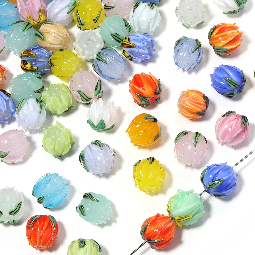 2/4 Stück bunte Lampwork-Tulpenblumenperlen, Charm-Glasperlen, lose Abstandsperlen für die Schmuckherstellung, DIY-Armband, Ohrring-Zubehör – Detail 3