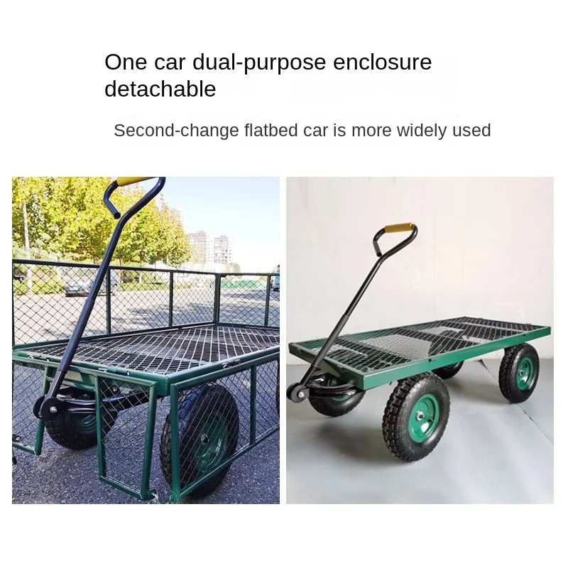 Four-wheeled flatbed hand trailer 4 wheel 96cm 86 cm long  folding mobile bike tool