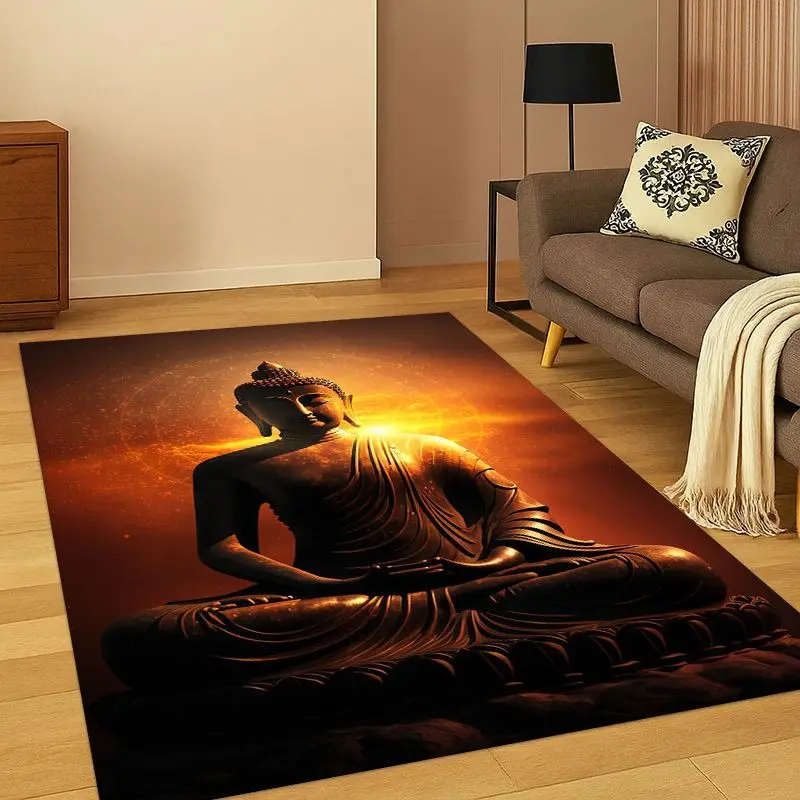 Buddha Shakyamuni Faith Cartoon Carpet Rug for Bedroom Living Room Sofa Playroom Doormat Home Decor,Kid Game Area Rug Non-slip