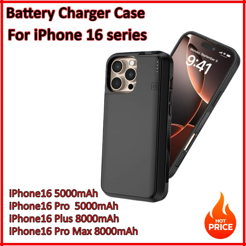 

Battery Case For iPhone 16/16Pro Plus Max Wireless Charging Case Portable Power Bank Charger Cover 5000/8000mAh External Battery