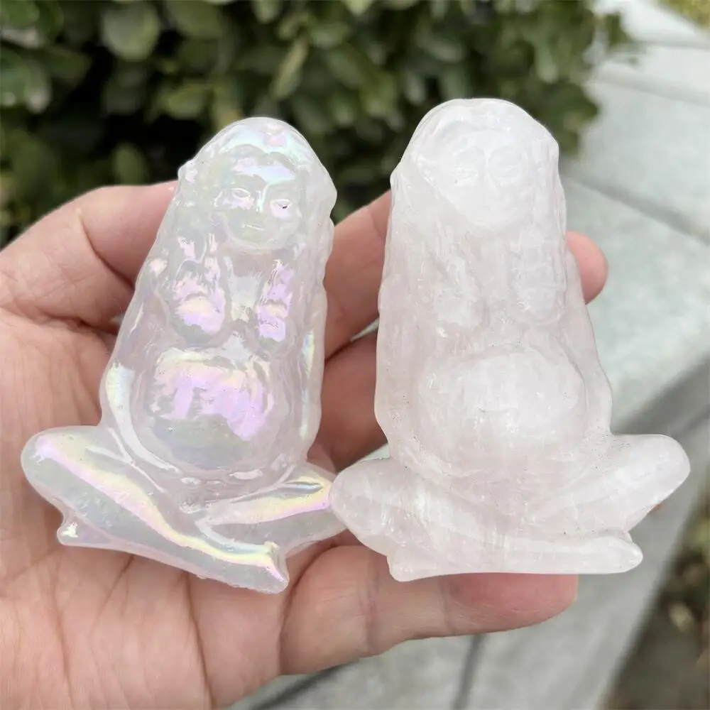 Natural 8cm Rose Quartz Gaea Earth Goddess Carving Polished Healing Figurine - Home Decor Craft Gift