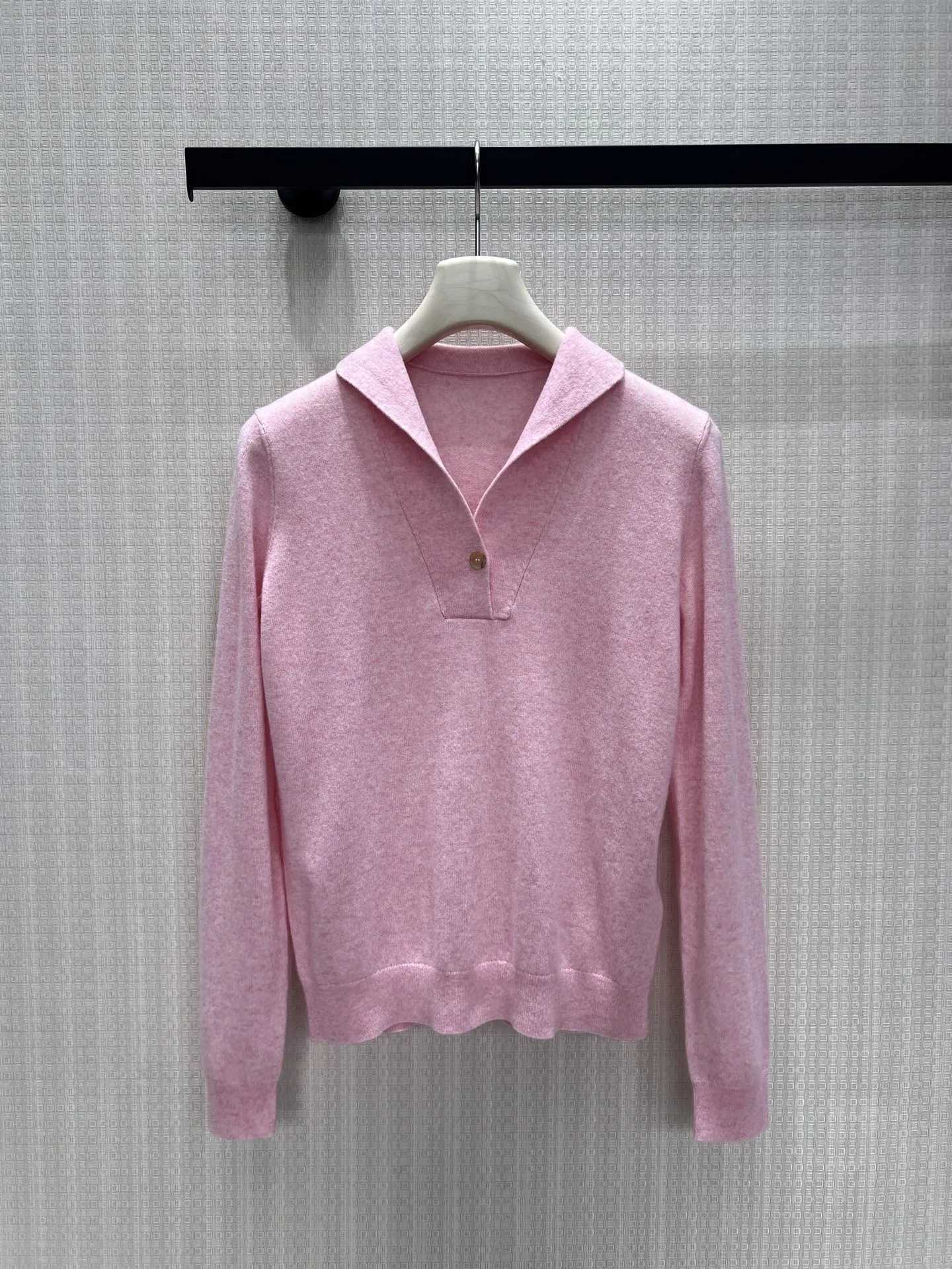 Women Solid Color Small Lapel Long Sleeve Knit Top Youthful Slim Fit