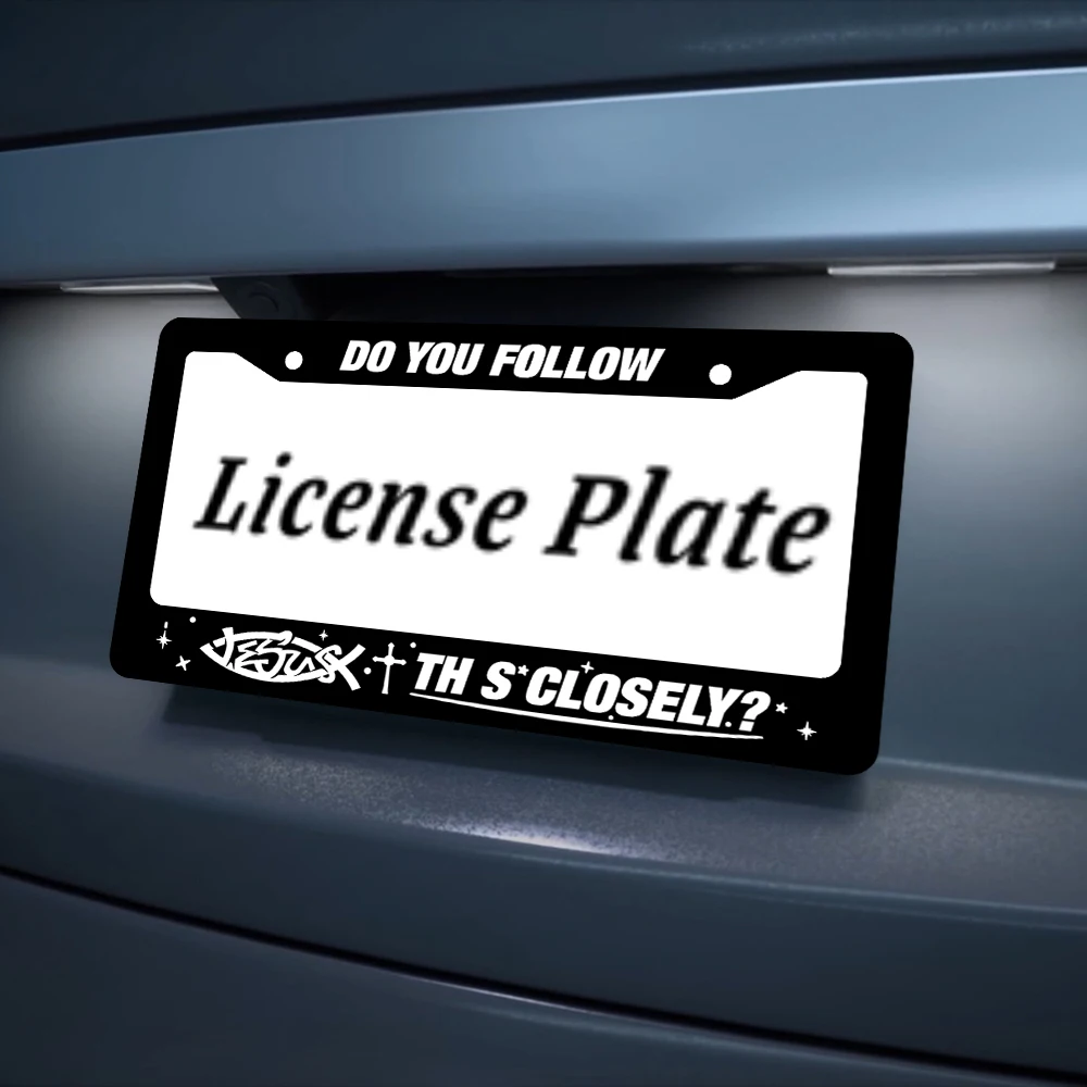 هل تتبع يسوع هذا بإطار لوحة ترخيص يسوع بحامل لوحة ترخيص متقاطع من أجل الأمام، زخرفة سيارة مضحكة من الألومنيوم #5