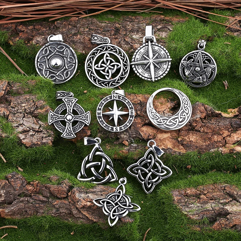 Viking Rune Multi-Stijl Rvs Amulet Schild Knoop & Kompas Hanger Ketting Heren-En Damesaccessoires Feestgeschenk