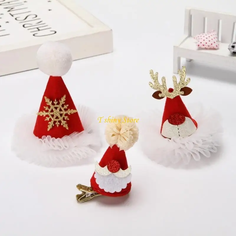 N58F Festive Party Sequins Hair Clips Christmas Accessories Glitter Santa Hat Hairpin