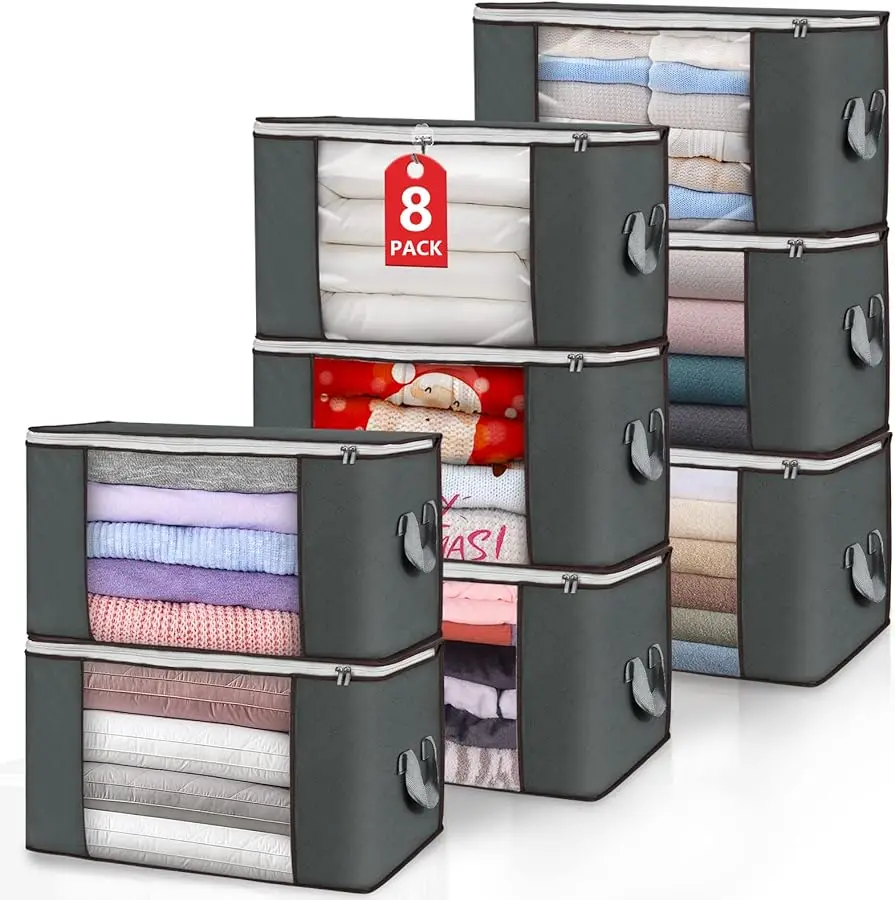 

Large Storage Bags, 8 Pack Clothes Storage Bins Foldable Closet Organizers Storage Containers with Durable Handles Thick Fabric