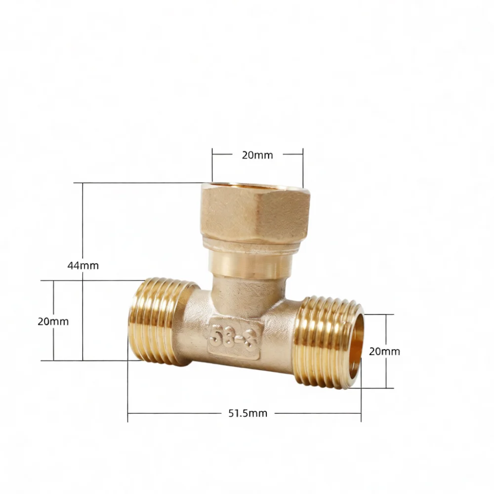 Durable Brass Union Tee Pipe Connector For Solar Heater Plumbing System 1 2 Inch Copper Threaded Fitting Corrosion Proof