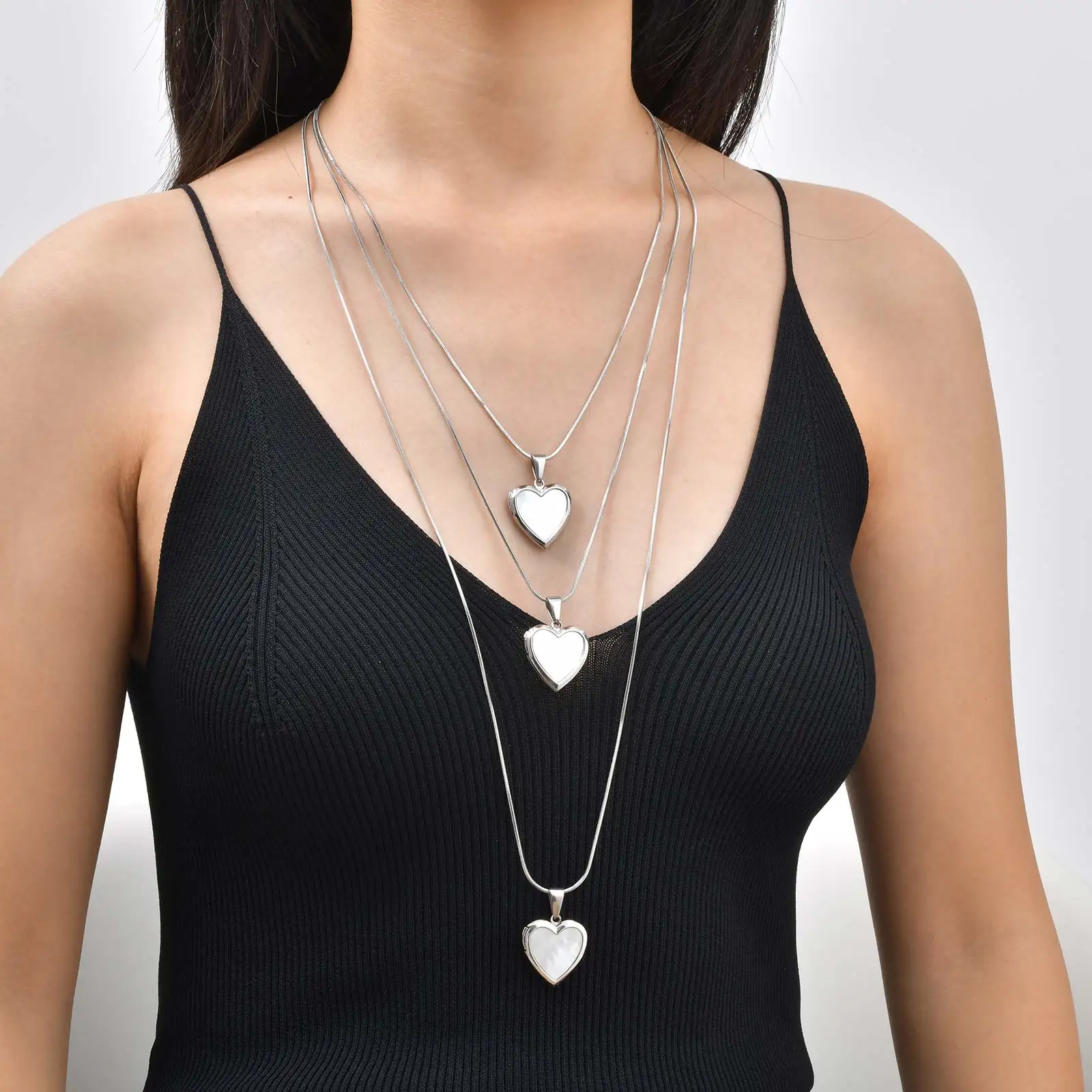 50/60/80/120cm Snake Chains Stainless Steel Pendant Necklace For Women Girls, Love Heart Statement Jewelry Gifts