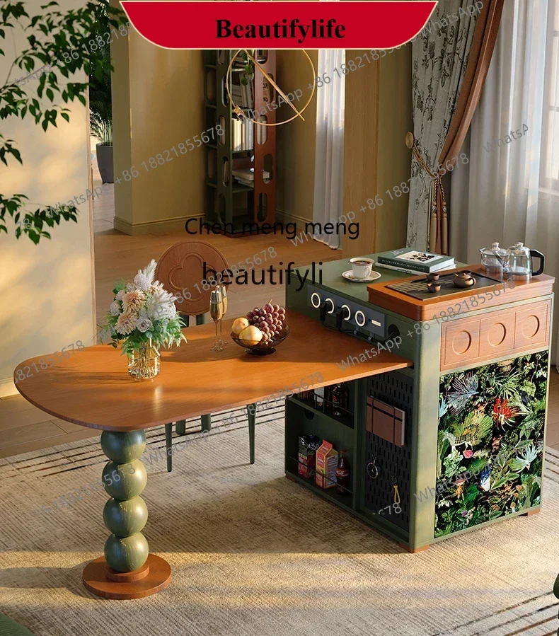 

z183 Выдвижной островной обеденный стол, встроенный французский ретро бытовой многофункциональный, средневековый обеденный стол из цельного дерева