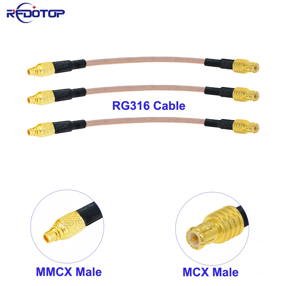 1PCS RG-316 MMCX Male Straight to MCX Male Straight  Connector RG316 Cable Pigtail Jumper RF Coaxial Extension Cord 5CM-1M