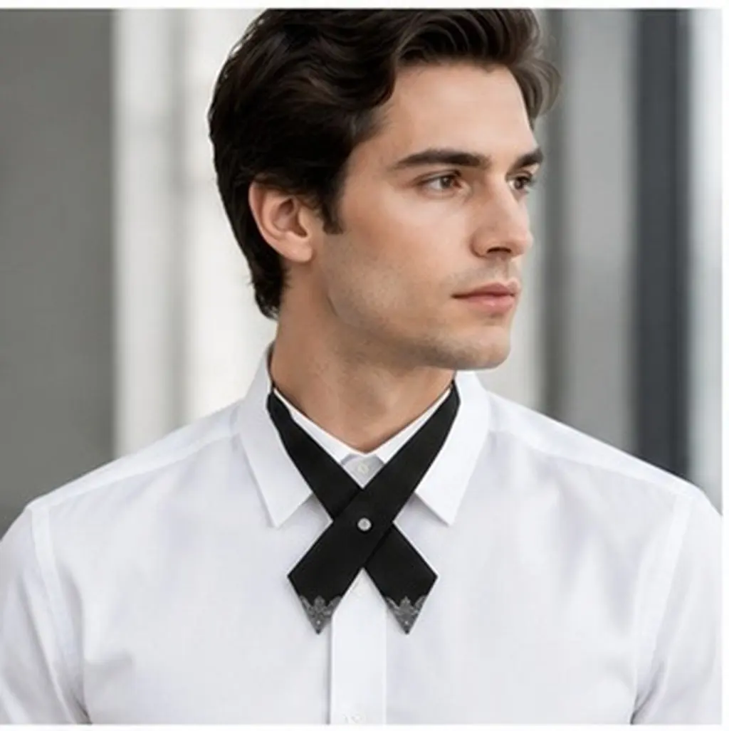 2Pcs Black Cross Bow Tie Adjustable Criss Cross Bowtie for Men Women School Uniform Work Formal Neck Tie Accessories
