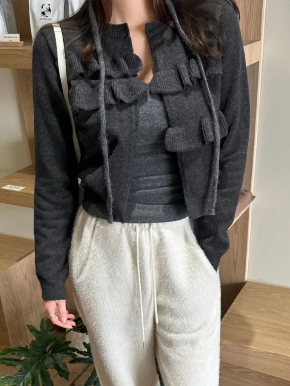 

Вязаный кардиган Sweet ort для женщин, весна 2026, французский кружевной дизайн с цветочным принтом, шикарный ранняя весна, Новое поступление, женский свитер