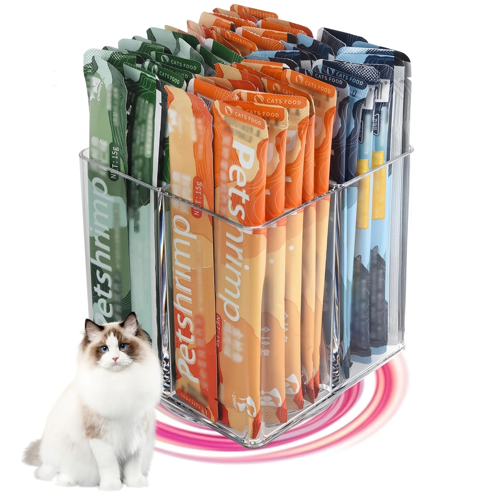 Acrylic Rotating Desktop Pet Food Organizer, Multi-grid Cat Snack Storage Rack