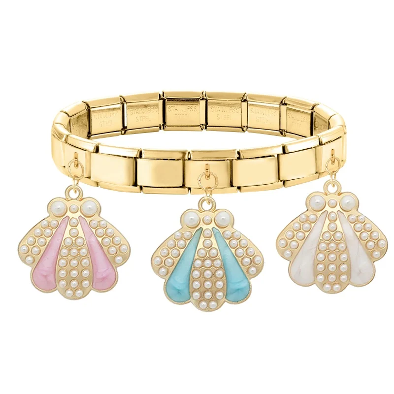 الذهب اللون قذيفة محارة قلادة الإيطالية سحر ربط صالح 9 مللي متر الفولاذ المقاوم للصدأ سوار مجوهرات الرجال النساء DIY بها بنفسك صنع الهدايا