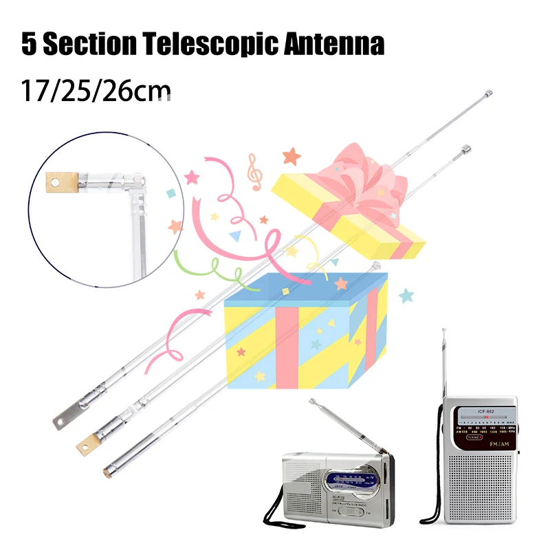 17/25cm 5 Section Metal Full-Channel Am Fm Radio Antenna Telescopic Antenna Rotating Antenna Aerial M2.5