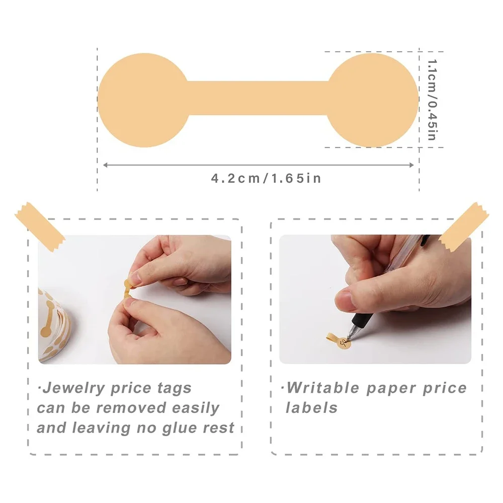 New 500 Pcs Jewelry Price Tag Portable Blank Brown Paper Dumbell Tag Self Adhesive Sticker Label Tool Ring Bracelet Jewelry Tags