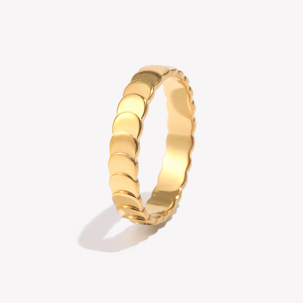 E.B.belle Basic Fish Scale Texture Design Minimalist Stainless Steel 18K Gold Plated Rings For Woman Ladies Girls Female Ring