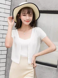 Summer Cardigan For Women Short Sleeves Thin knitwears Tops Women's Sweater jacket Ice Silk Korean Fashion blouse over fit