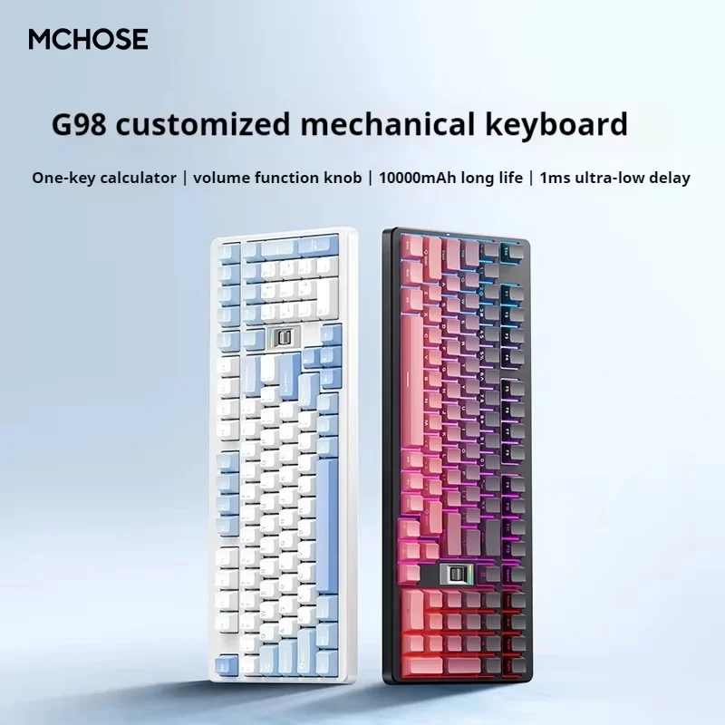 

Mchose G98v2 Mechanical Keyboard Wireless Bluetooth 3 Modes E-Sports Pro 1000mah 98/100 Keys Volume Knob Customized Gaming