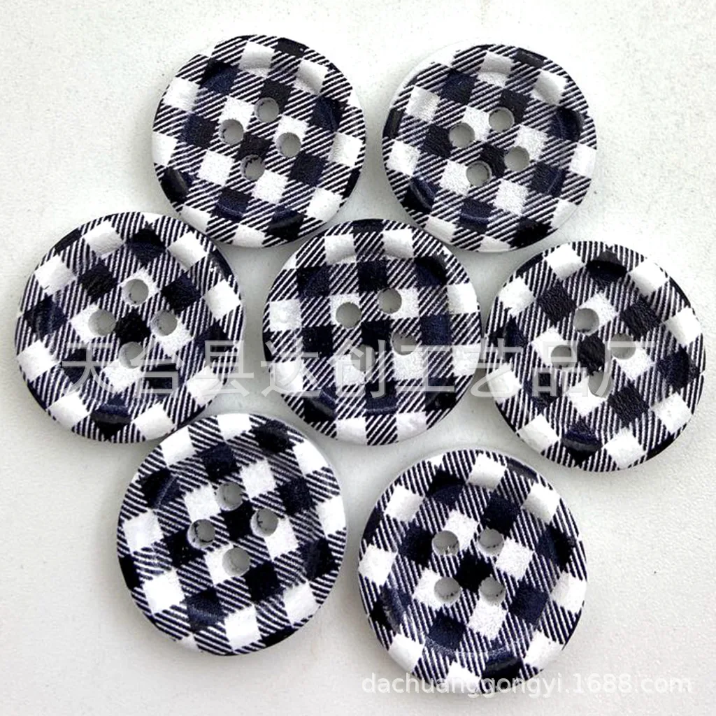 Botones de troncos de 20 mm, bordes finos, rayas a cuadros para niños, botones decorativos de costura simples, 40 en un paquete de bricolaje hecho a mano.