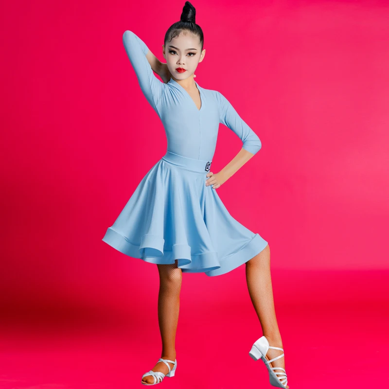 Girls Latin Dance Training Costume Latin Dance Dress Girl Ballroom Dance Dresses Kids Salsa Rumba Cha Cha Samba Tango Top Skirt