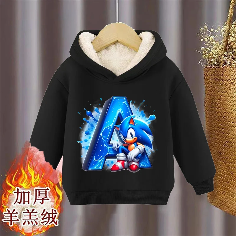 

Sonics Pullover Hoodies Cartoon Anime A-Z Letter Print Lamb Fleece Sweatshirt Winter Warm Thick Kid Home Clothing Top Xmas Gifts