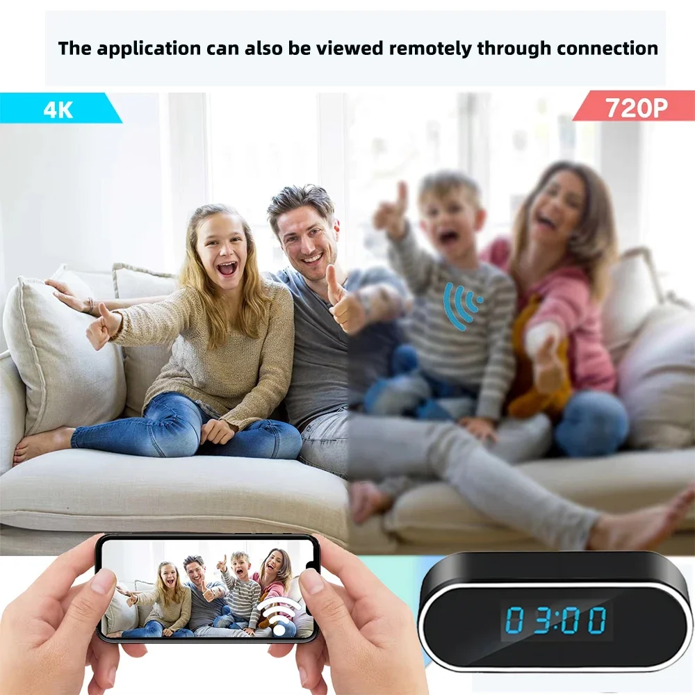 High end improved HD4K night vision mini camera, supporting mobile detection, wireless remote viewing, WiFi mini clock camera