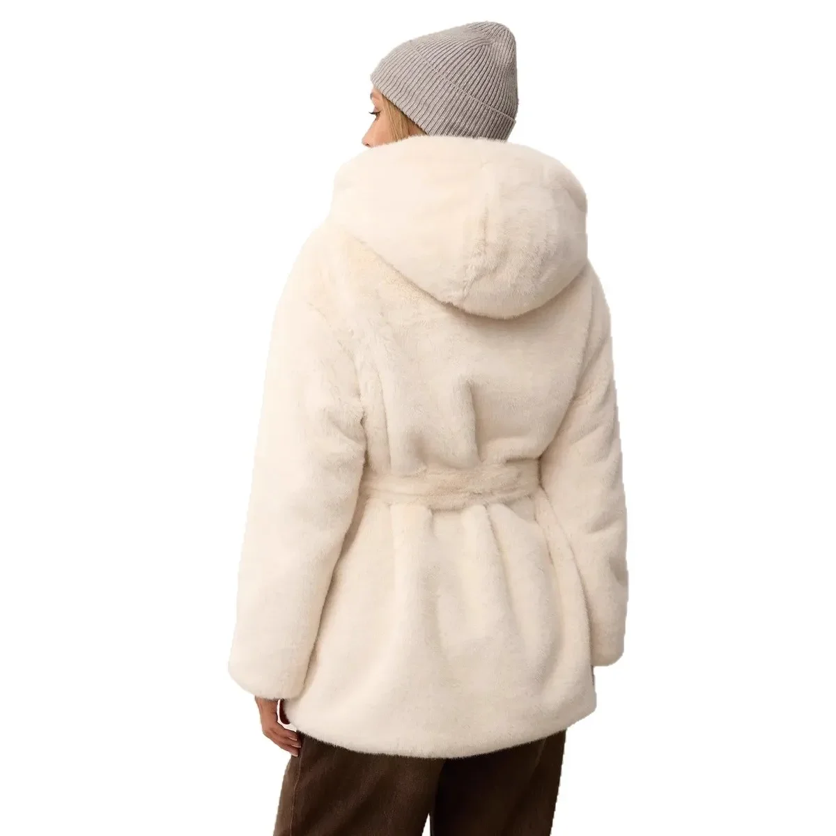 Moda allentata chic femminile soffice giacca di pelliccia invernale donna pelliccia di visone Jackrt cappotto di pelliccia sintetica da donna bianca con cintura con risvolto di lusso