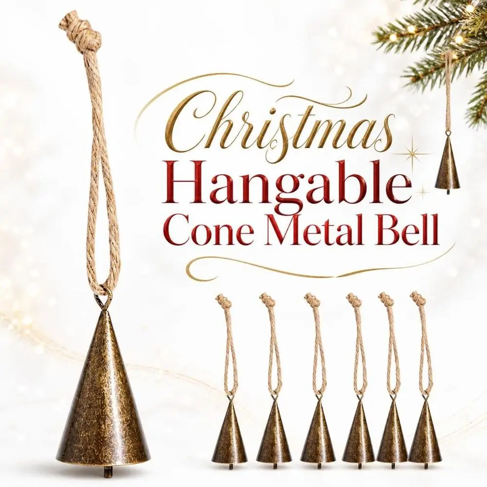 Vintage Hangable Christmas Cone Metal Bell Conical Hollow Hanging Bell Durable Bronzed Craft Bell Festival Ornament