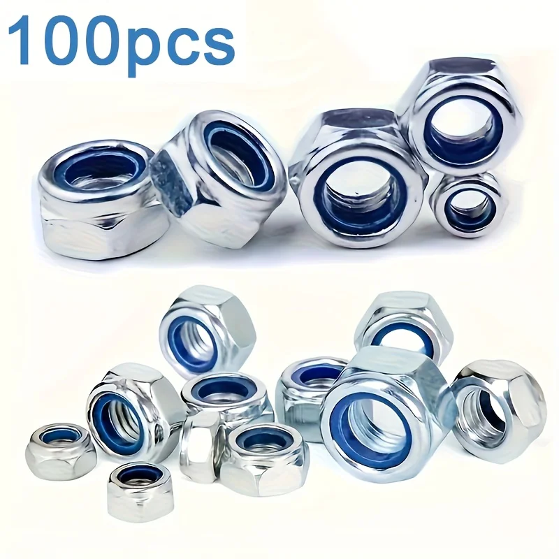 

4-150 шт. нейлоновые стопорные гайки оцинкованные шестигранные M5 M6 M8 M10 M12 M14 M16 M18 M20, противоскользящие гайки для механических и мебельных изделий