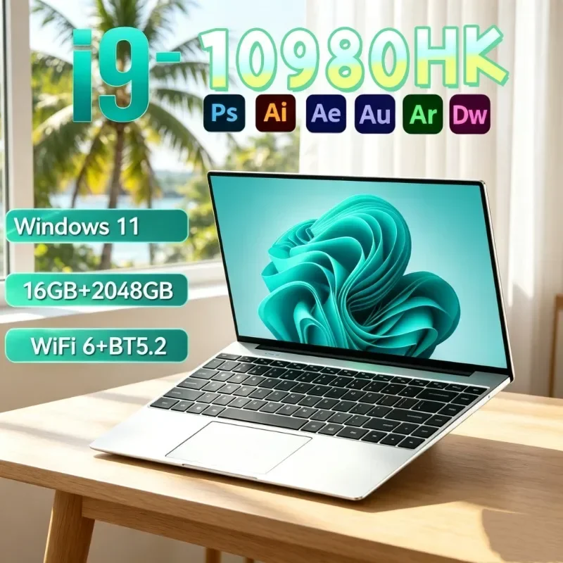 15.6 Inch Sturdy Laptop Intel Core I9‑10980HK 16GB RAM 1TB/2TB SSD Fingerprint Unlock Windows 11 Gaming Notebook