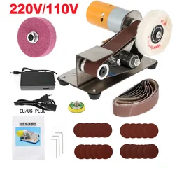 220V/110V Mini Electric Belt Sander Machine Cutter Edges Sharpener DIY Grinding Polishing Sander Grinder Power Tools with Belt