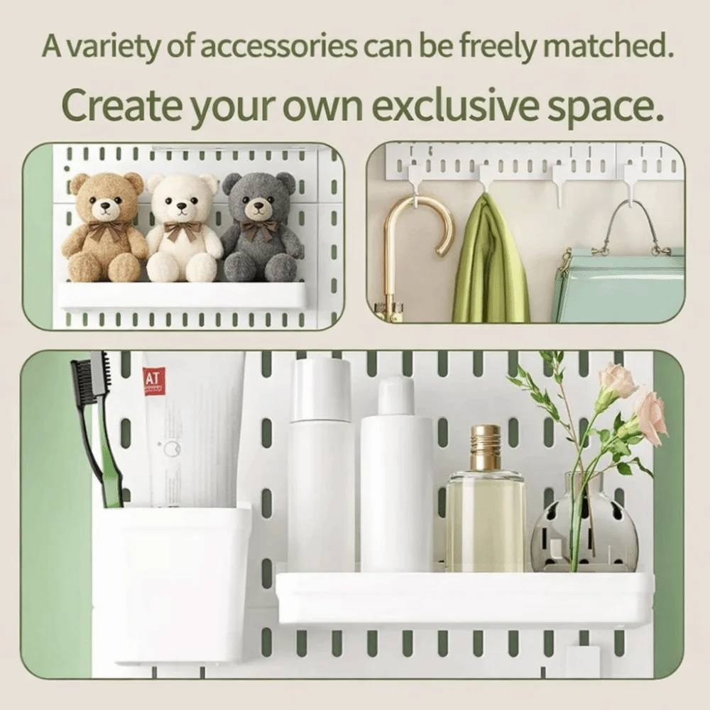 Wall-Mounted Storage Board DIY with Hooks Storage Organizer Board Space-Saving Pegboard for Kitchen Bedroom Bathroom Study Room