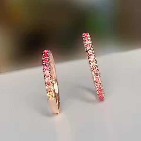 925 Sterling Silver Set Papalacha Sapphire Eternity Ring Pink Tourmaline Gemstone Infinite Finger Band Wedding Rings For Women