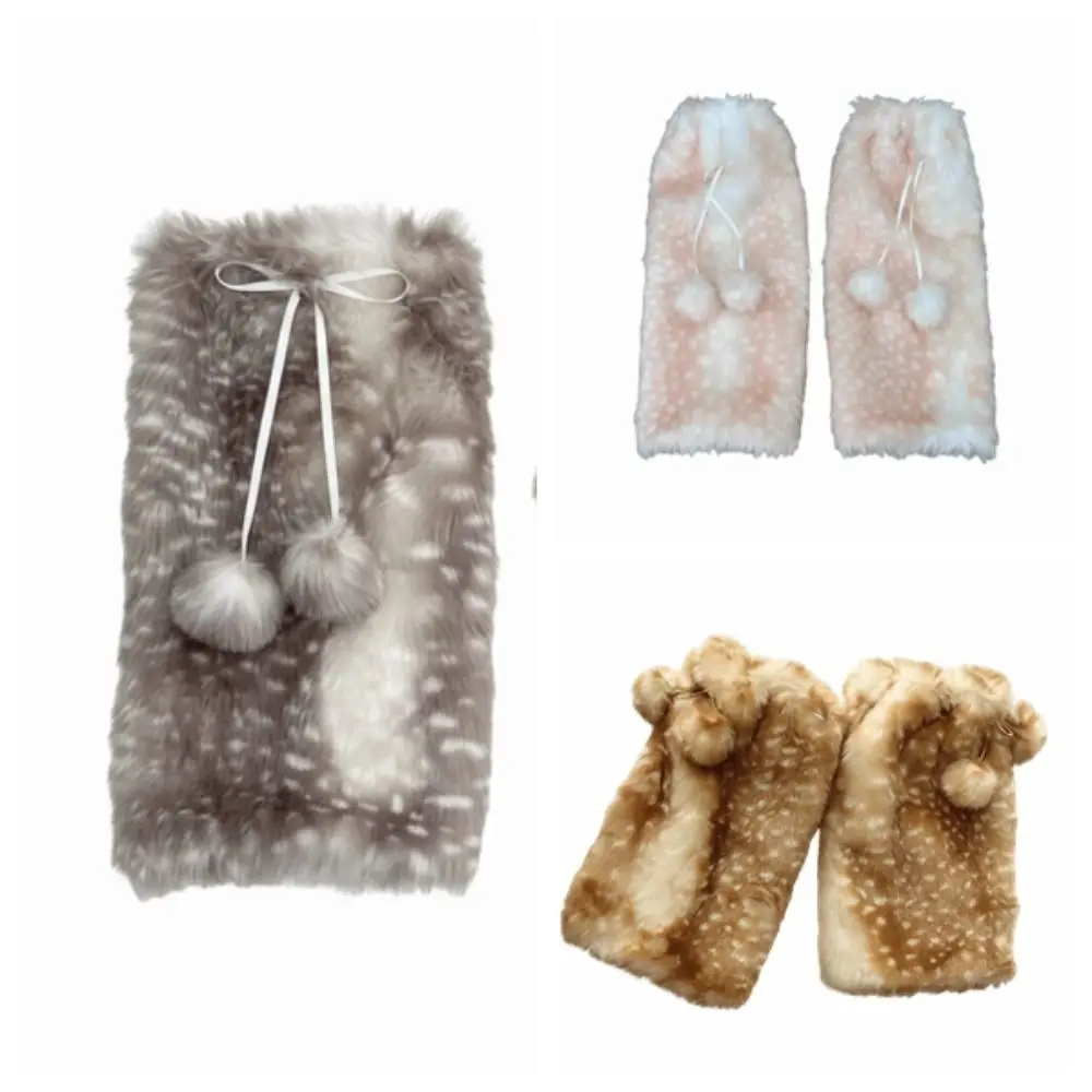 Moda fulvo punto scaldamuscoli invernali palla di pelo copertura del piede coprigambe in peluche Kawaii Lolita JK scaldamuscoli pelosi streetwear
