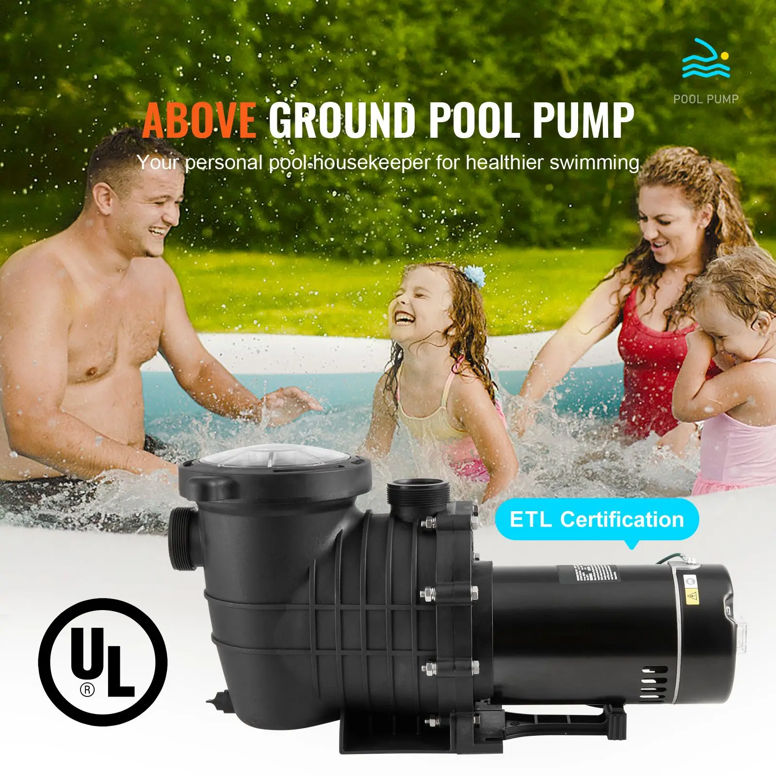 Above Ground Pool Pump, 1.5 HP, 100 GPM Single Speed Swimming Pool Pump, 110V/240V 3450 RPM 50.9 ft Max Head Pool Pump with Filt