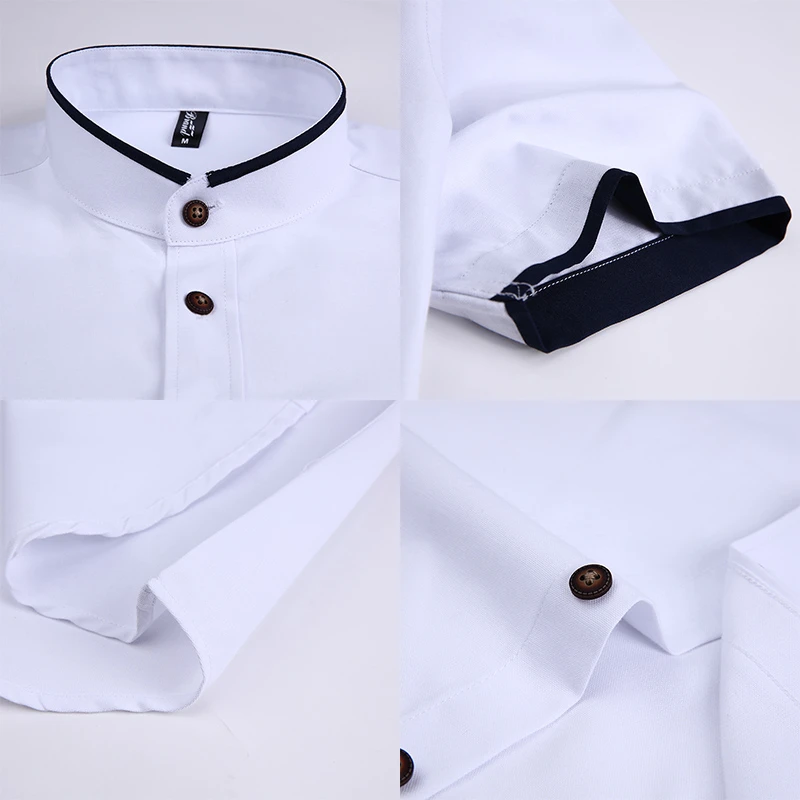 BROWON camisa de manga corta para hombre, Camisa ajustada con cuello levantado, Color sólido, ropa de gran tamaño con botones, Verano