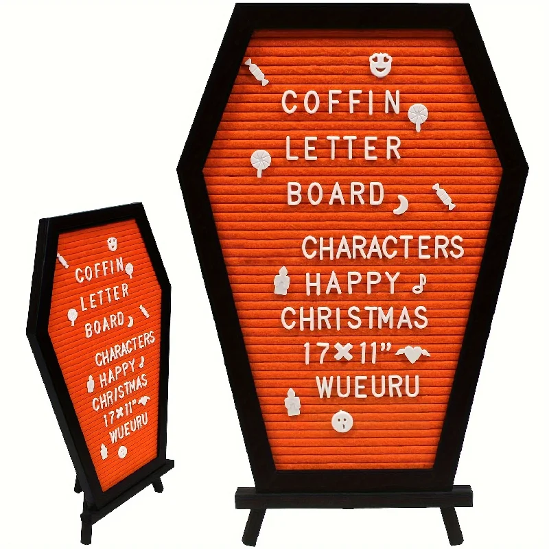 Large Black Coffin Letter Board Halloween Gothic Message Board Felt Letter Board with Letter Number for Halloween Coffin Decor