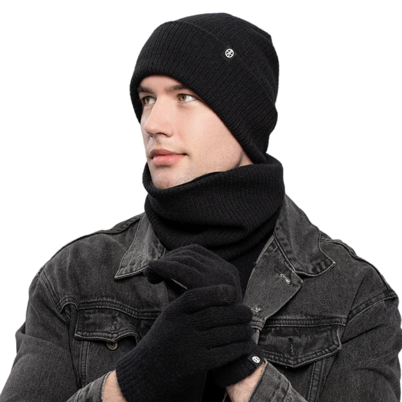 Ensemble de gants à écran tactile pour hommes et femmes, bonnet, chapeau, écharpe, cache-cou, doublé de sourire en tricot chaud, hiver