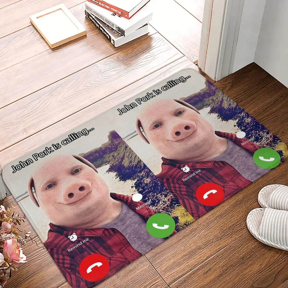John Pork Is Calling Answer Call Phone Doormat Kitchen Entrance Home Floor Mat Anti-slip Carpet Rug for Balcony Footpad Mats