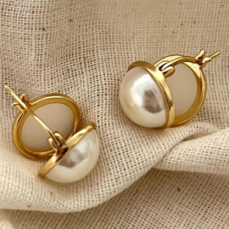 French Style Niche Design Sensibility Double-Sided Vintage Earrings Simple Elegant Copper Plated Real Gold Hong Kong Style Ear