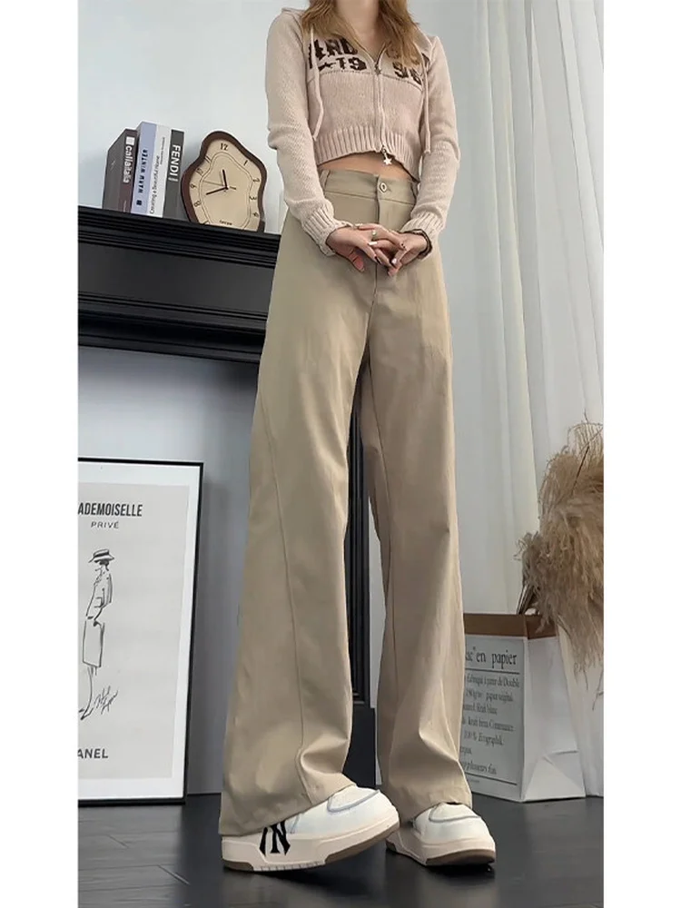 

Мужские повседневные брюки цвета хаки с прямым кроем, уличный стиль, весенние, тонкие, длинные, широкие штанины